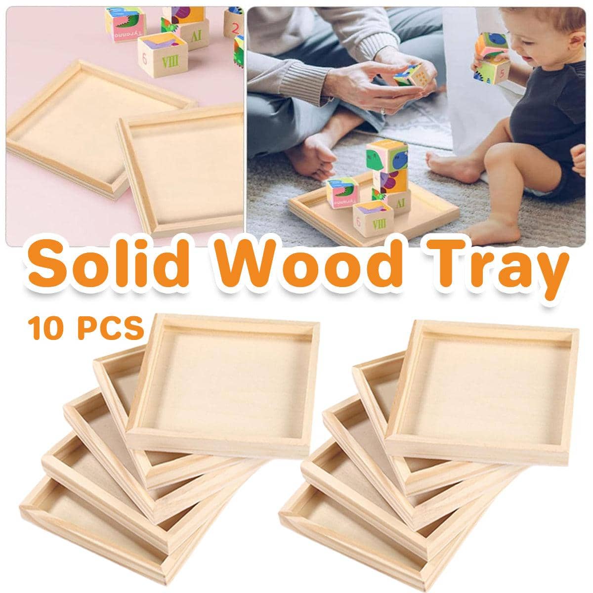 Wooden Puzzle Block Trays Educational Toy Matching Game with Solid Wood, Pack of 10