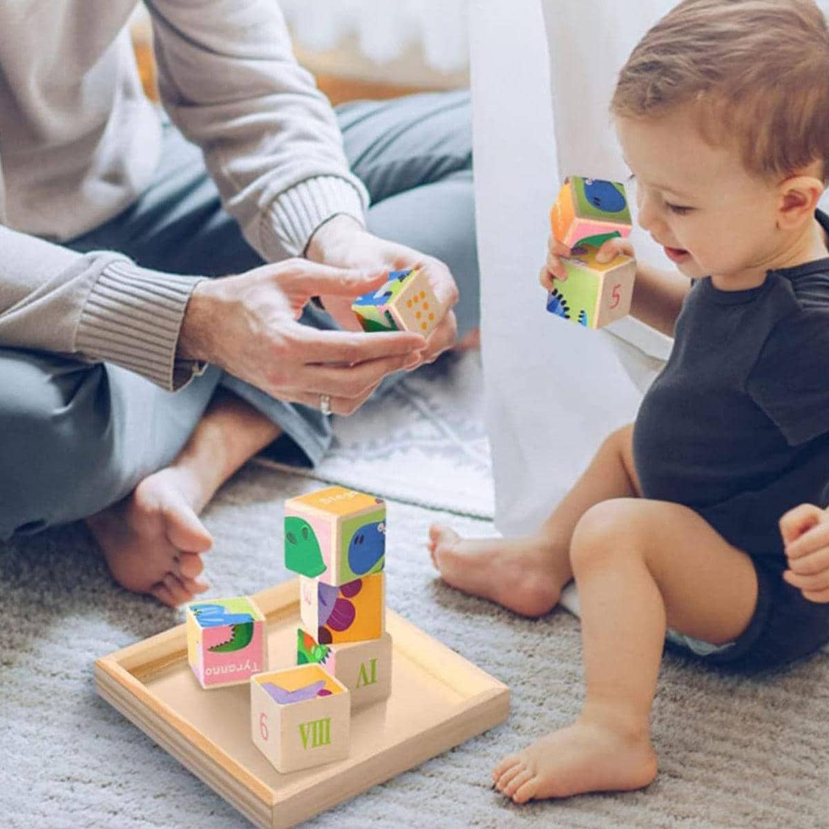 Wooden Puzzle Block Trays Educational Toy Matching Game with Solid Wood, Pack of 10 - view 4