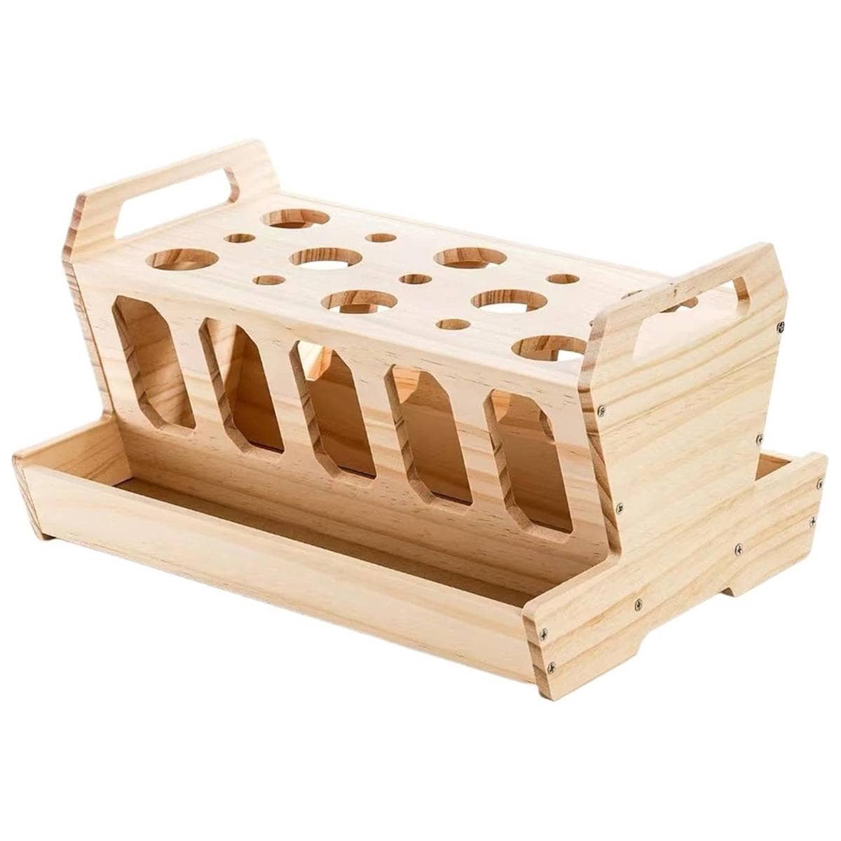 Wooden Rabbit Hay Feeder with Carrot Holes and Pellet Tray - view 2