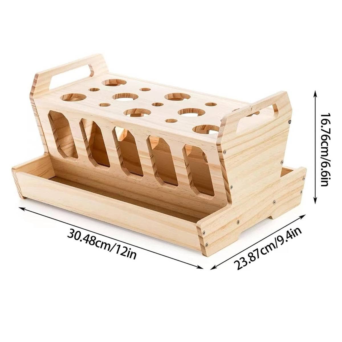 Wooden Rabbit Hay Feeder with Carrot Holes and Pellet Tray - view 3