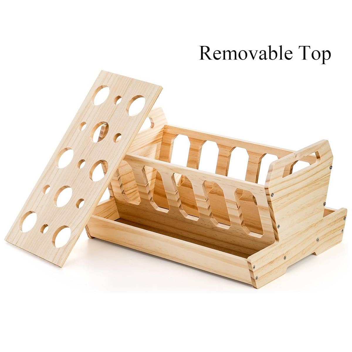 Wooden Rabbit Hay Feeder with Carrot Holes and Pellet Tray - view 5