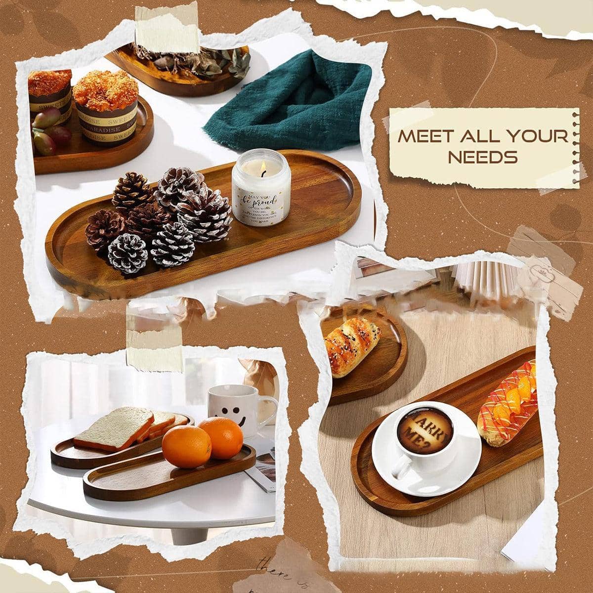 Wooden Serving Tray Set for Cakes and Snacks - Pack of 8, 29 x 10.5 cm - view 5
