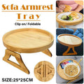 Wooden Sofa Armrest Tray with Foldable Legs, 25 cm Diameter