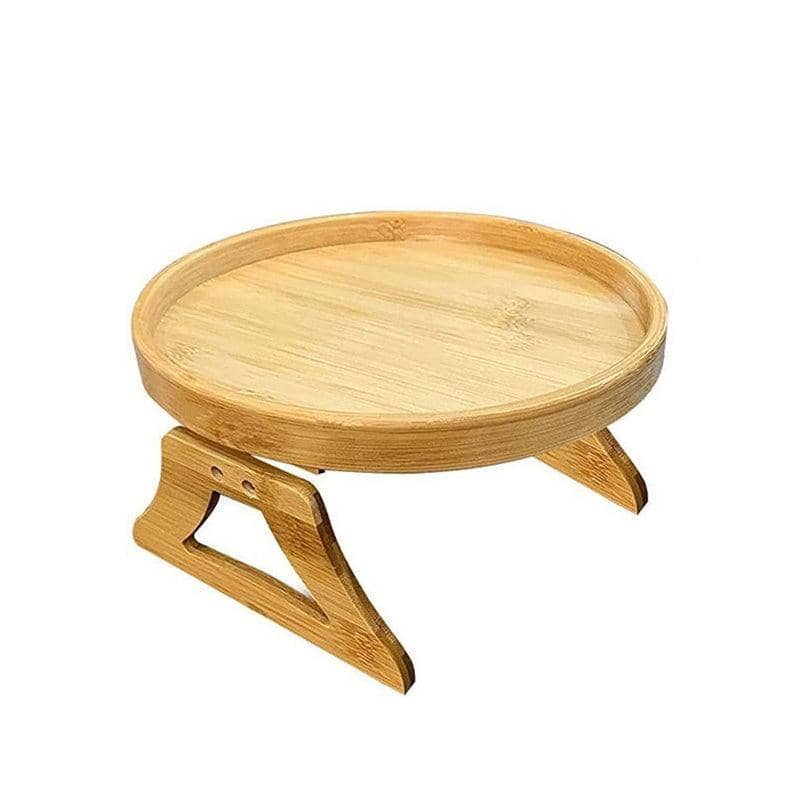 Wooden Sofa Armrest Tray with Foldable Legs, 25 cm Diameter - view 2
