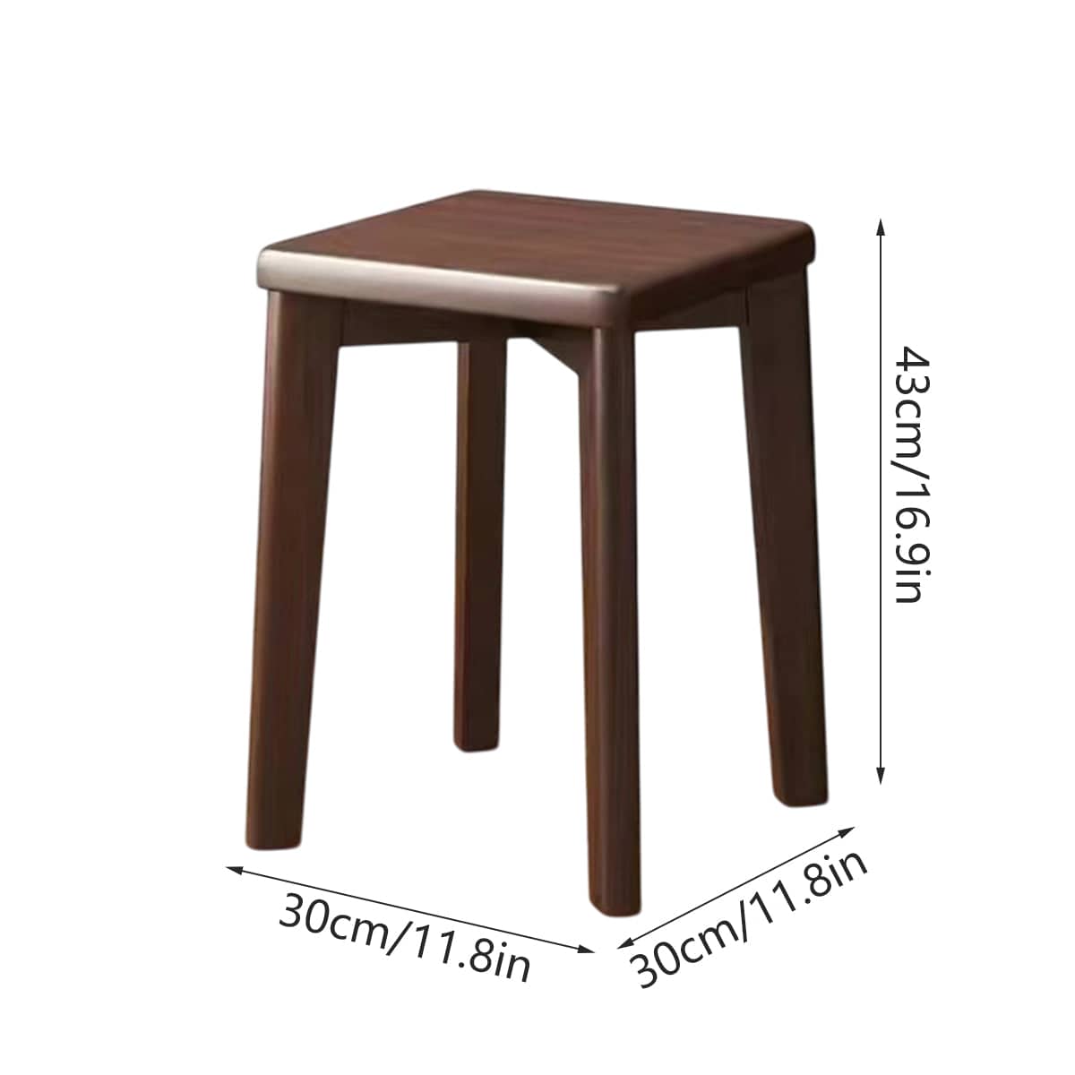 Wooden Square Bench Stool, Rounded Design, 30 x 30 x 43 cm for Garden and Patio - view 3
