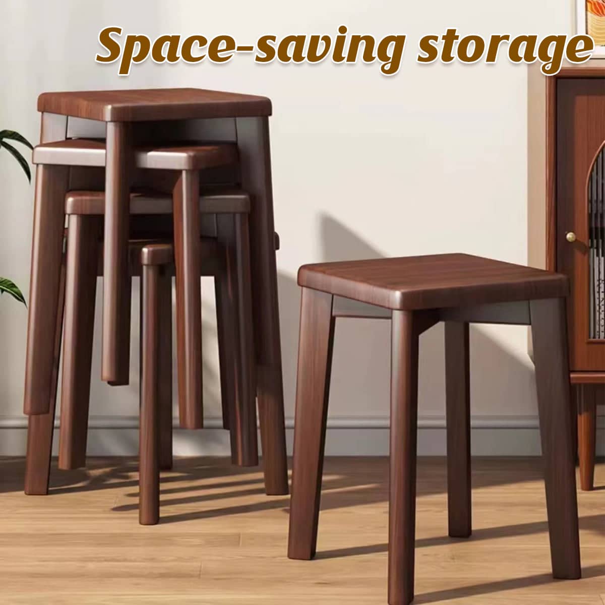 Wooden Square Bench Stool, Rounded Design, 30 x 30 x 43 cm for Garden and Patio - view 4