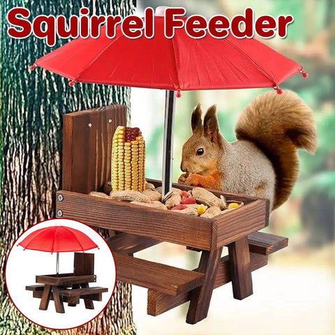 Wooden Squirrel Feeder - Outdoor Hanging Feeder for Garden, Squirrels and Chipmunks