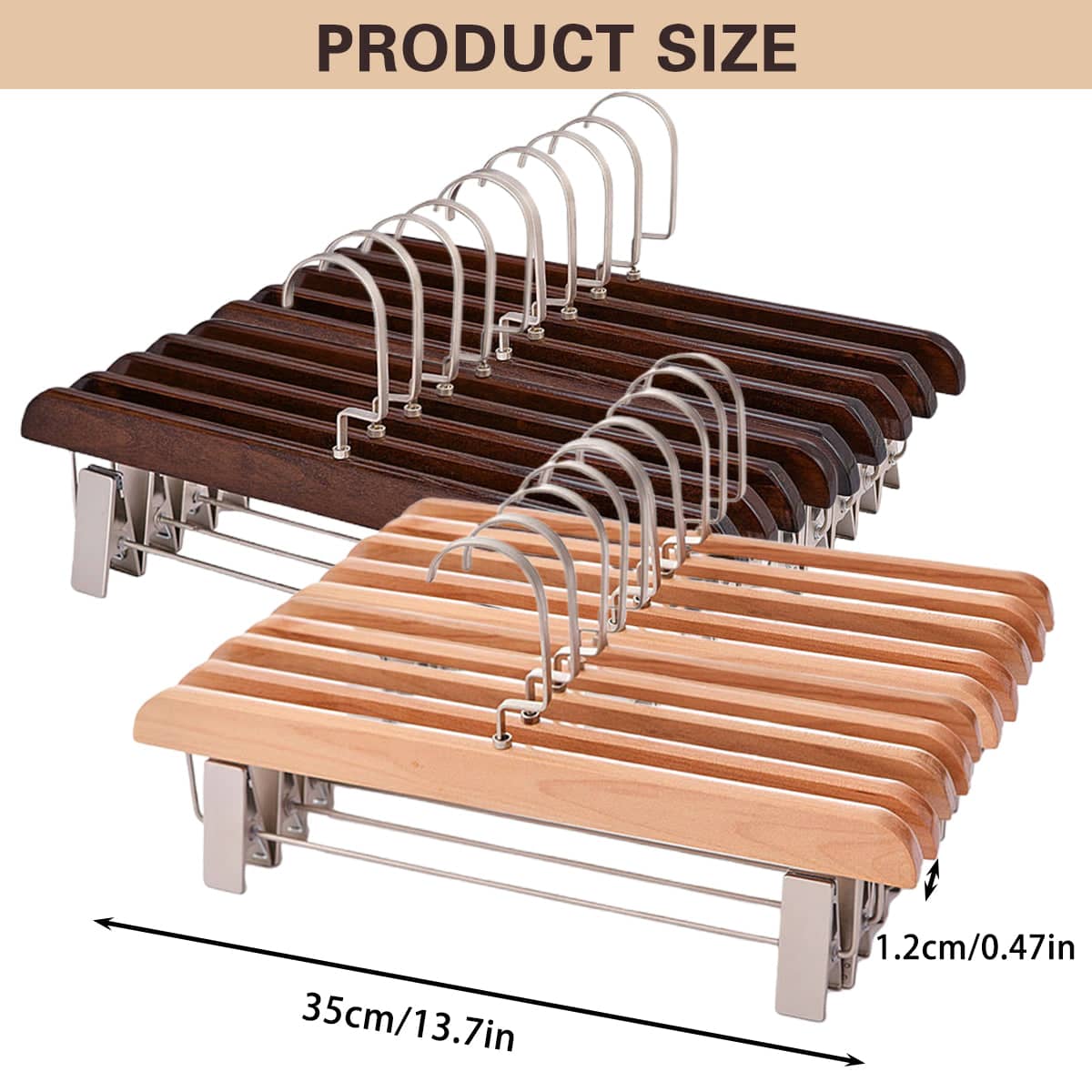 Wooden Trouser Hangers with Adjustable Clips, Pack of 10 - Dark Brown - view 4