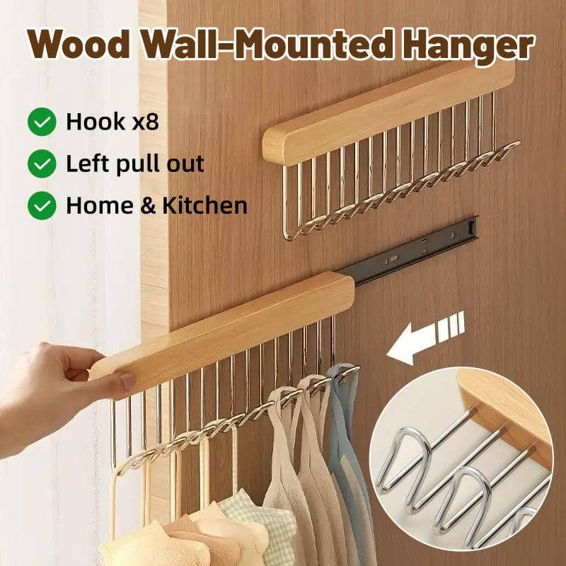 Wooden Wall Hook Rack with 8 Hooks
