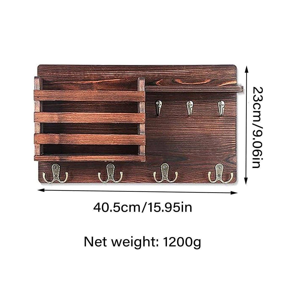 Wooden Wall Mounted Hanging Rack Storage Shelf with Hooks for Living Room Entrance - view 3