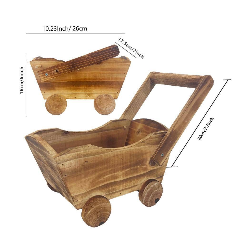 Wooden Wheelbarrow Planter with Removable Handle - view 3