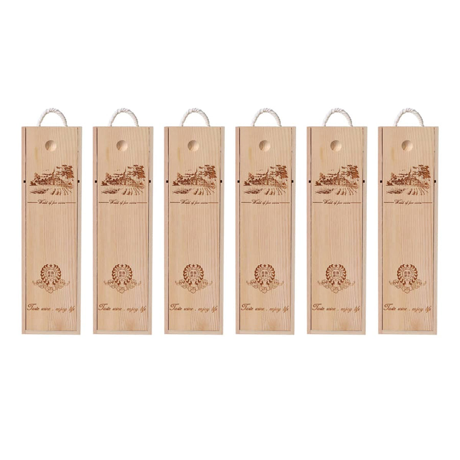 Wooden Wine Gift Boxes, Pack of 6 - Single Bottle, Pull-Out Lid