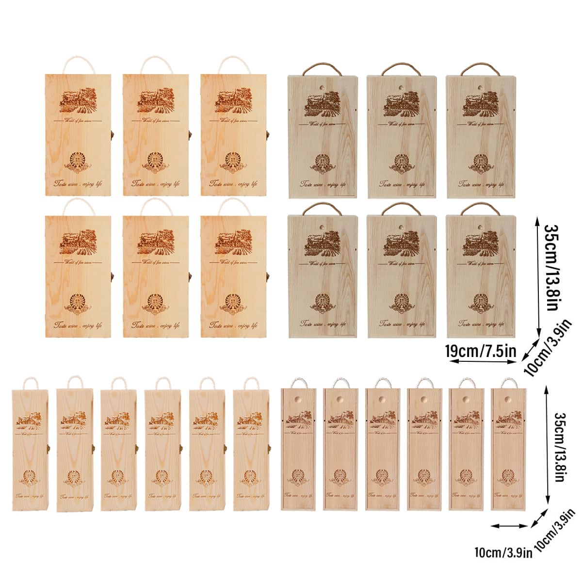 Wooden Wine Gift Boxes, Pack of 6 - Single Bottle, Pull-Out Lid - view 4