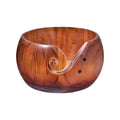 Wooden Yarn Bowl for Knitting and Crochet - Dark Brown Wood Finish, 15 cm