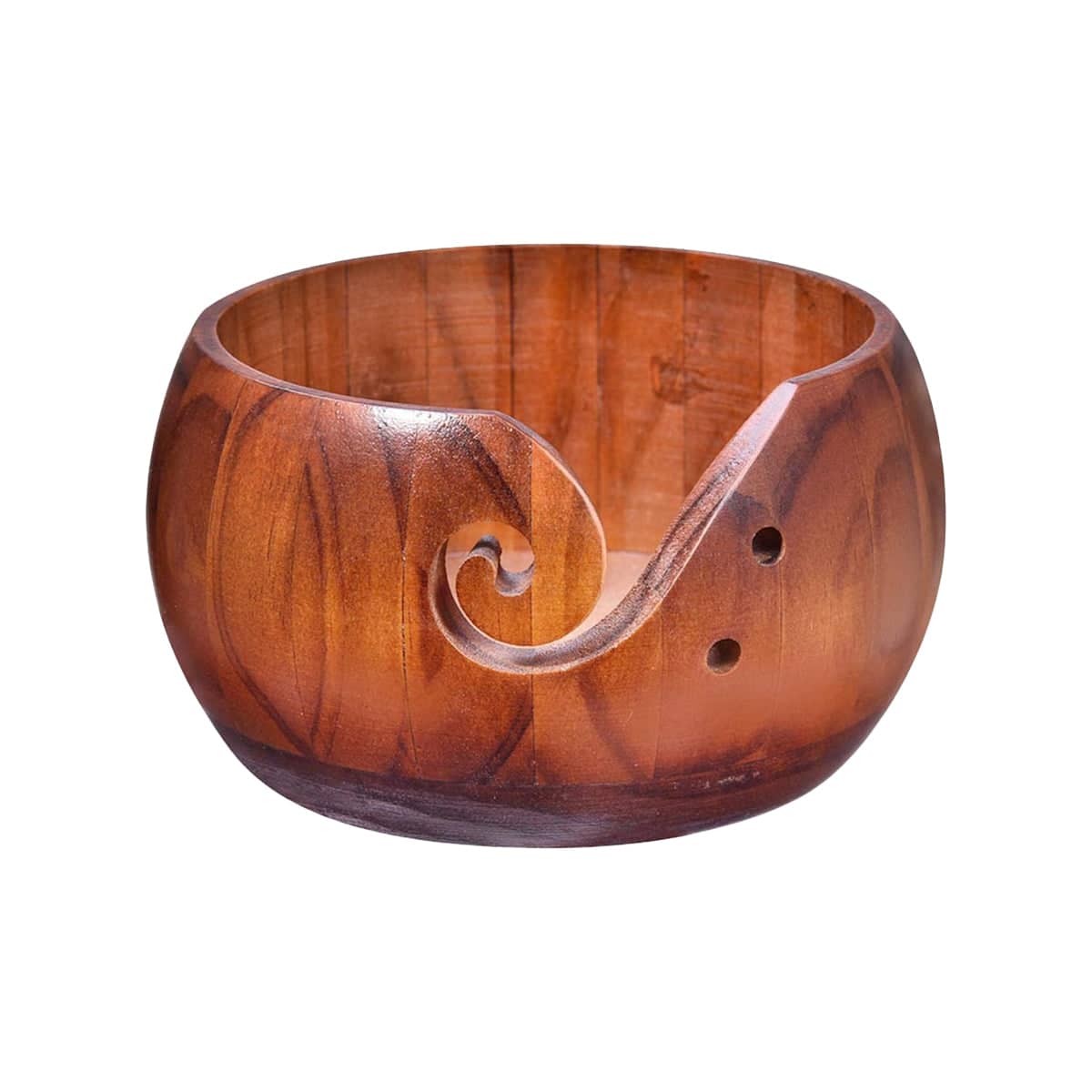Wooden Yarn Bowl for Knitting and Crochet - Dark Brown Wood Finish, 15 cm