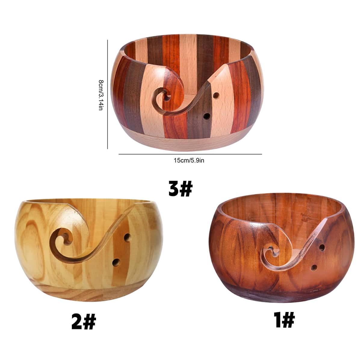 Wooden Yarn Bowl for Knitting and Crochet - Dark Brown Wood Finish, 15 cm - view 4