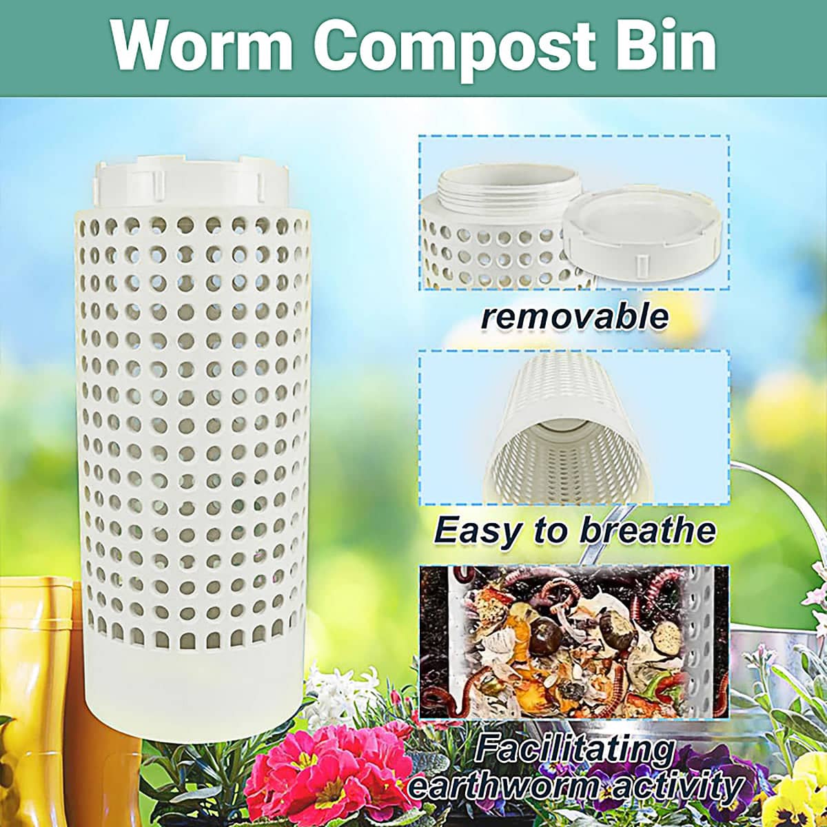 Worm Composting Bin with Lid, PVC Tube Composter for Gardens and Flower Pots