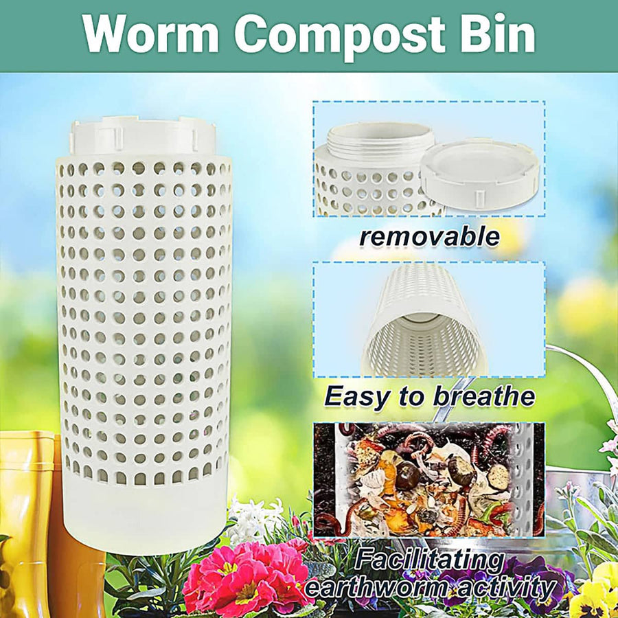 Worm Composting Bin with Lid, PVC Tube Composter for Gardens and Flower Pots