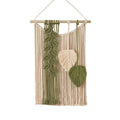 Woven Cotton Rope Leaf Wall Hanging with Wooden Rod - Green