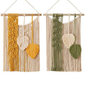 Woven Cotton Rope Leaf Wall Hanging with Wooden Rod - Green - view 3