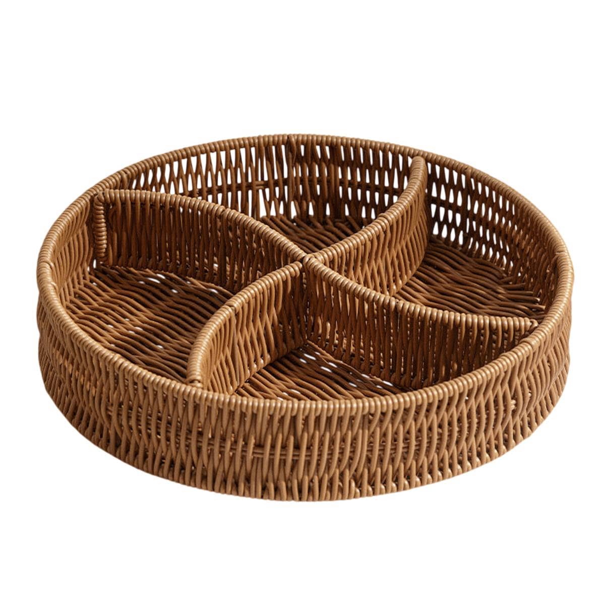 Woven Imitation Rattan Round Storage Basket with Compartments - view 2