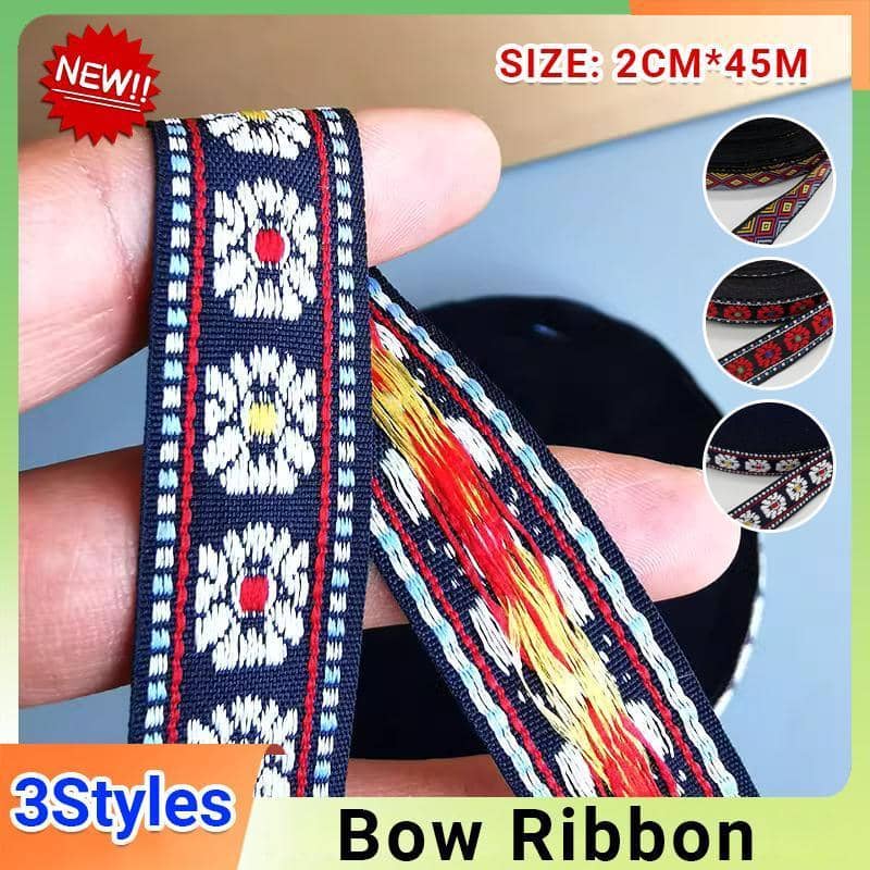 Woven Jacquard Ribbon Trim 2cm x 45m - Black with Red Flowers - view 2