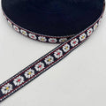 Woven Jacquard Ribbon Trim 2cm x 45m - Black with Red Flowers - view 4