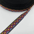 Woven Jacquard Ribbon Trim 2cm x 45m - Black with Red Flowers - view 5