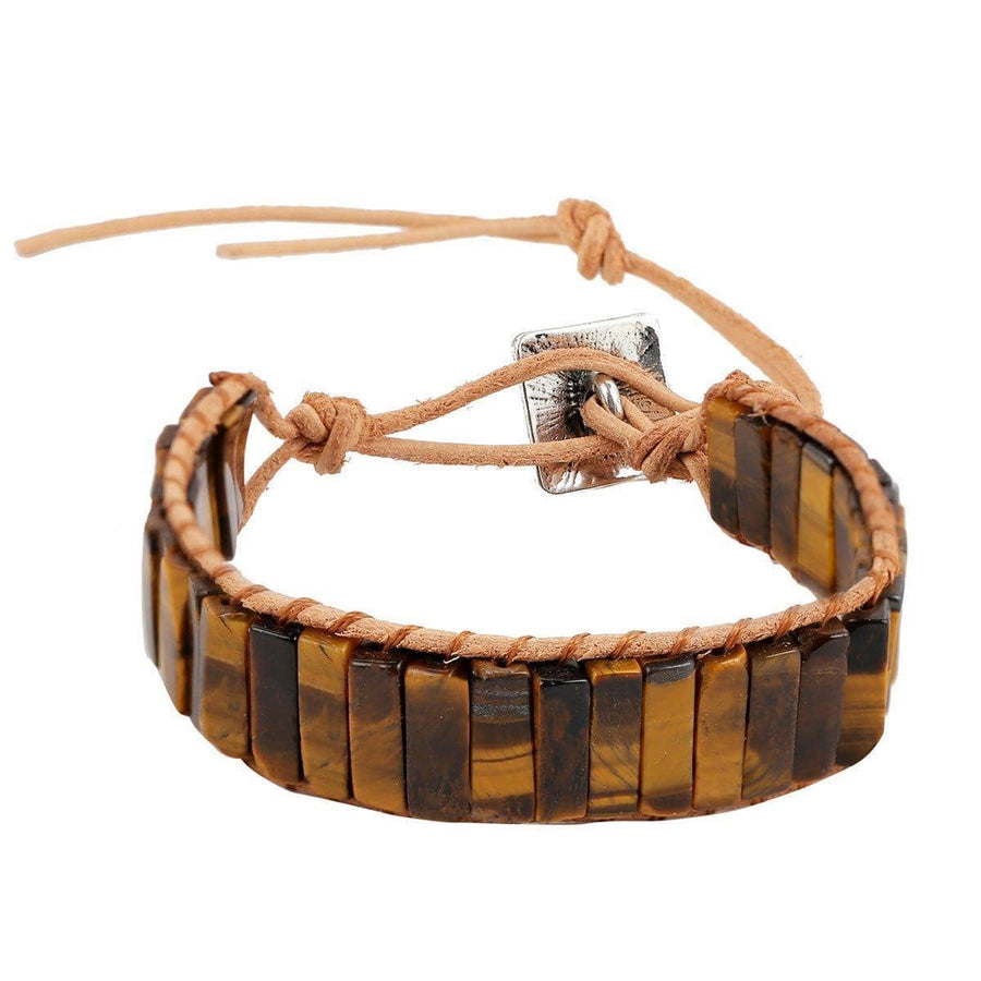 Woven Natural Stone Bracelet, Adjustable - Brown