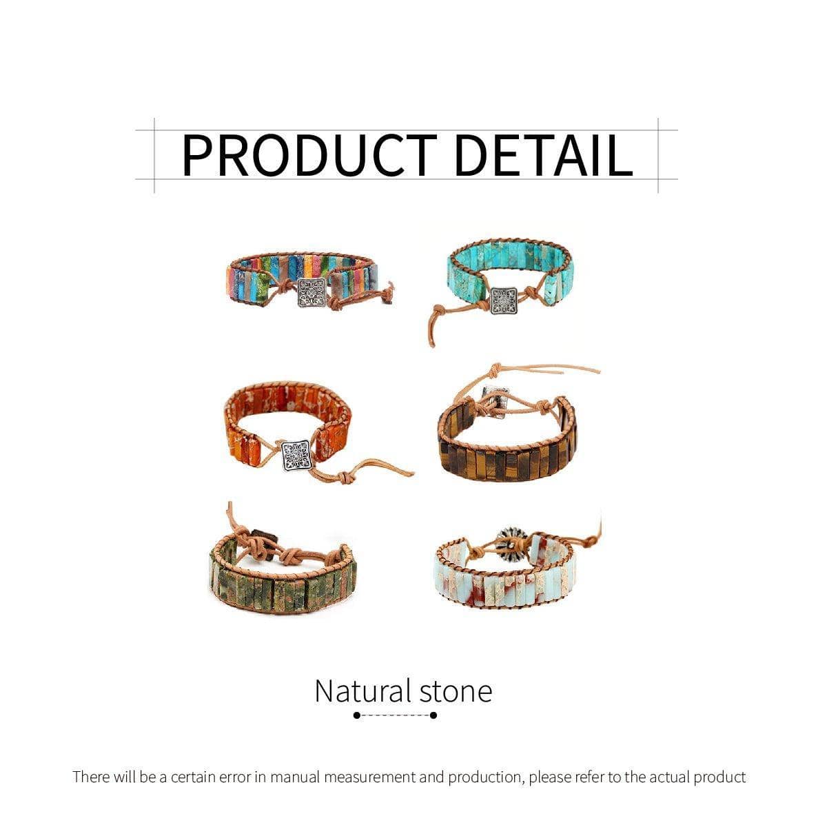 Woven Natural Stone Bracelet, Adjustable - Brown - view 4