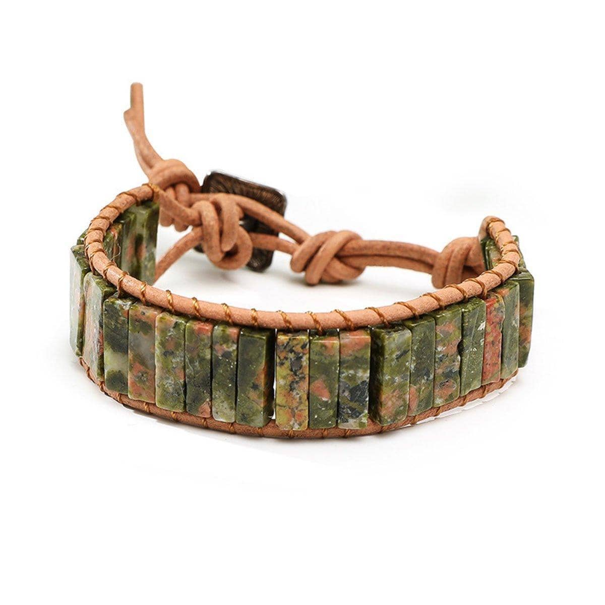 Woven Natural Stone Bracelet, Adjustable - Green