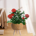 Woven Rattan Planter with Wooden Legs - Golden Yellow, Cylindrical - view 5