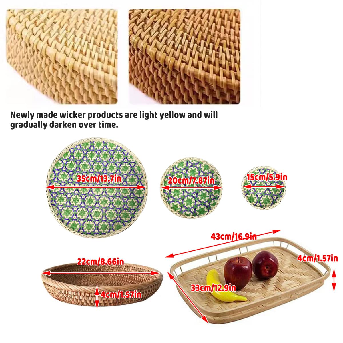 Woven Rattan Serving Tray for Kitchen and Desktop - Rectangular Tray with Rim Handles - view 4