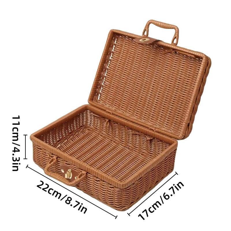 Woven Rattan Suitcase Storage Box with Lid for Home Office - view 3