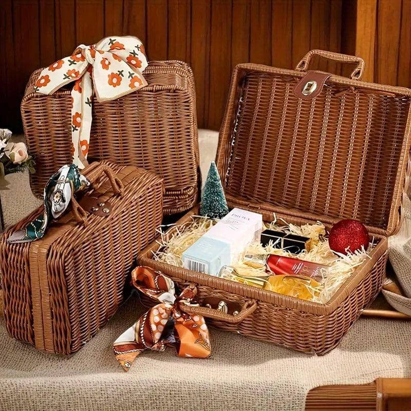Woven Rattan Suitcase Storage Box with Lid for Home Office - view 4