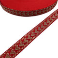 Woven Ribbon Trim, 1.5cm x 45m - Red with Gold Hearts