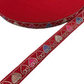 Woven Ribbon Trim, 1.5cm x 45m - Red with Multicolour Hearts