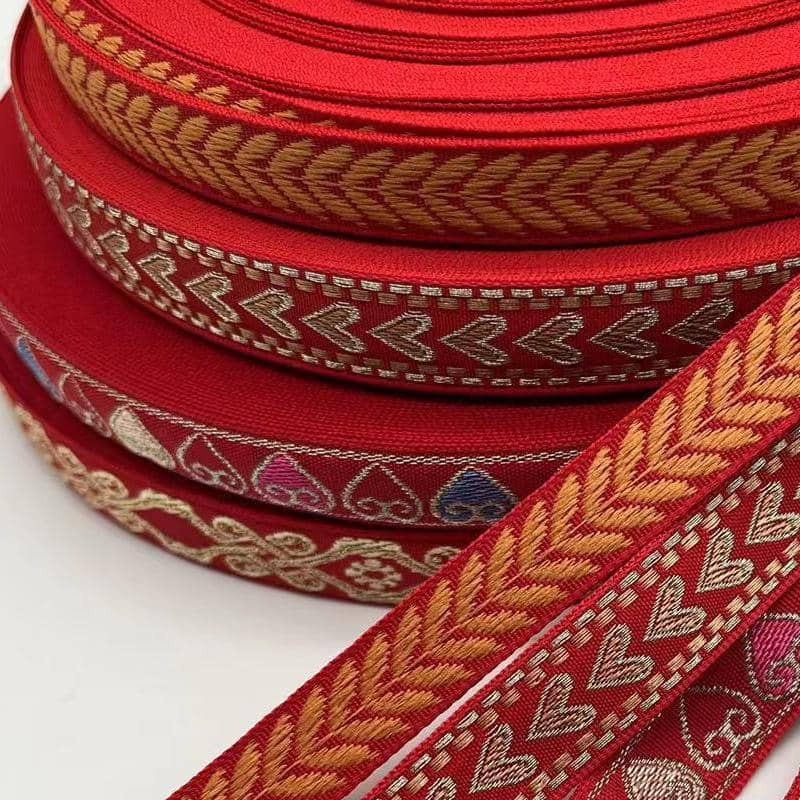 Woven Ribbon Trim, 1.5cm x 45m - Red with Multicolour Hearts - view 4