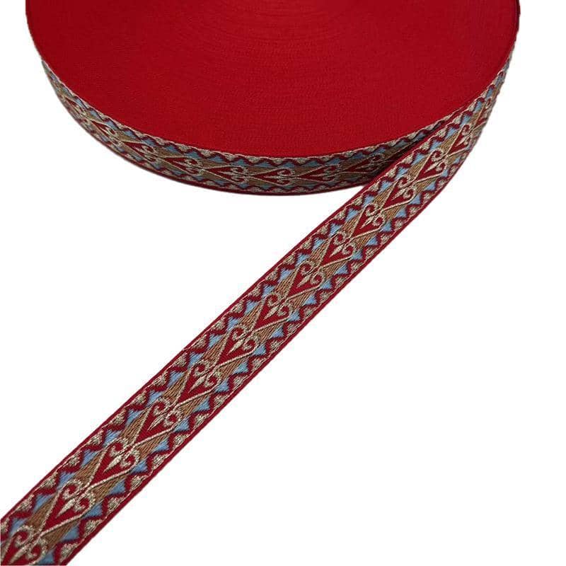 Woven Ribbon Trim, Geometric Border Ribbon Fabric - 1.8 cm Wide, 45 m Roll