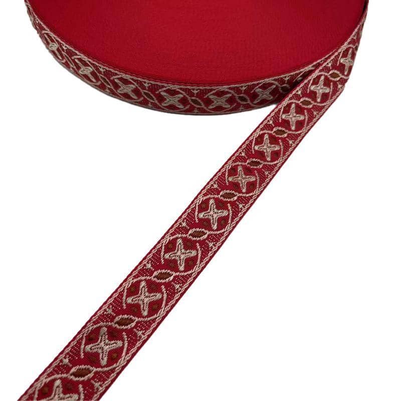 Woven Ribbon Trim, Geometric Border Ribbon Fabric - 2 cm Wide, 45 m Roll - view 3