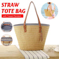 Woven Straw Beach Tote Bag with Tassel Pendant, Summer Handbag for Women