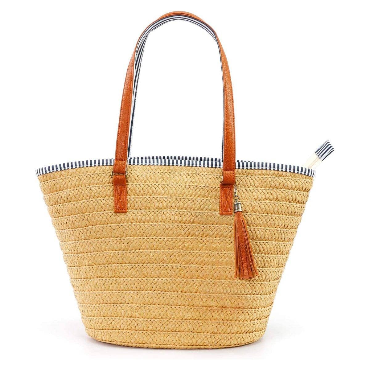 Woven Straw Beach Tote Bag with Tassel Pendant, Summer Handbag for Women - view 2
