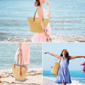 Woven Straw Beach Tote Bag with Tassel Pendant, Summer Handbag for Women - view 4