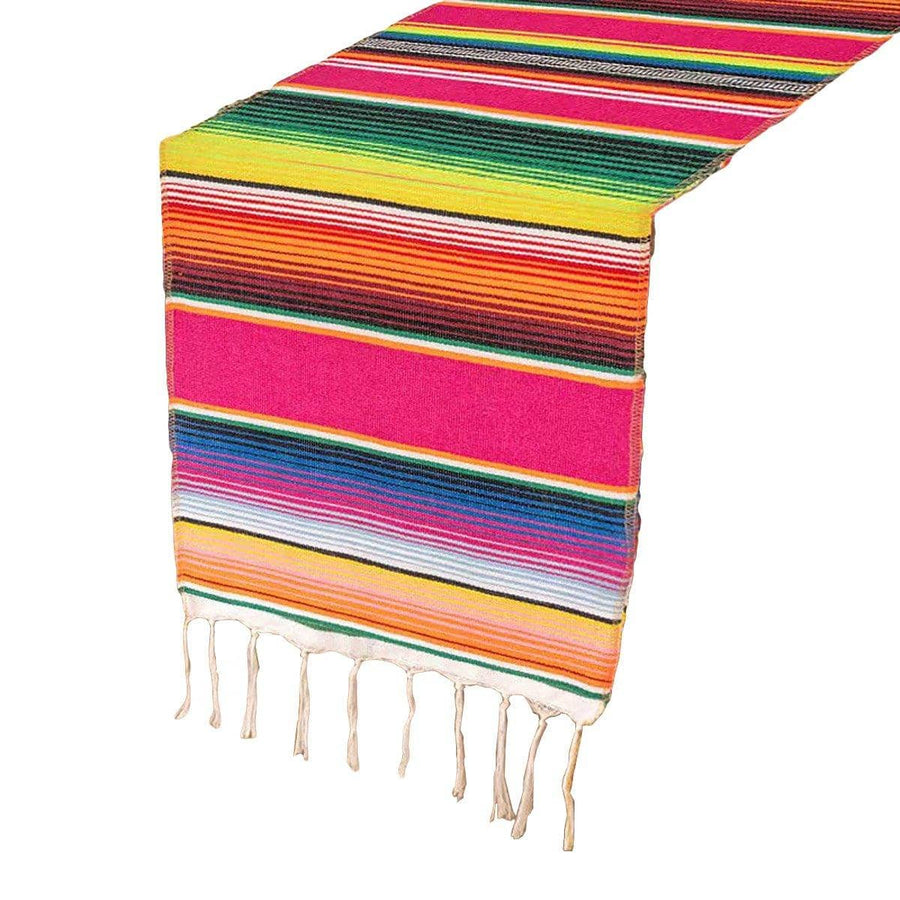 Woven Striped Table Runner with Tassels - Hot Pink