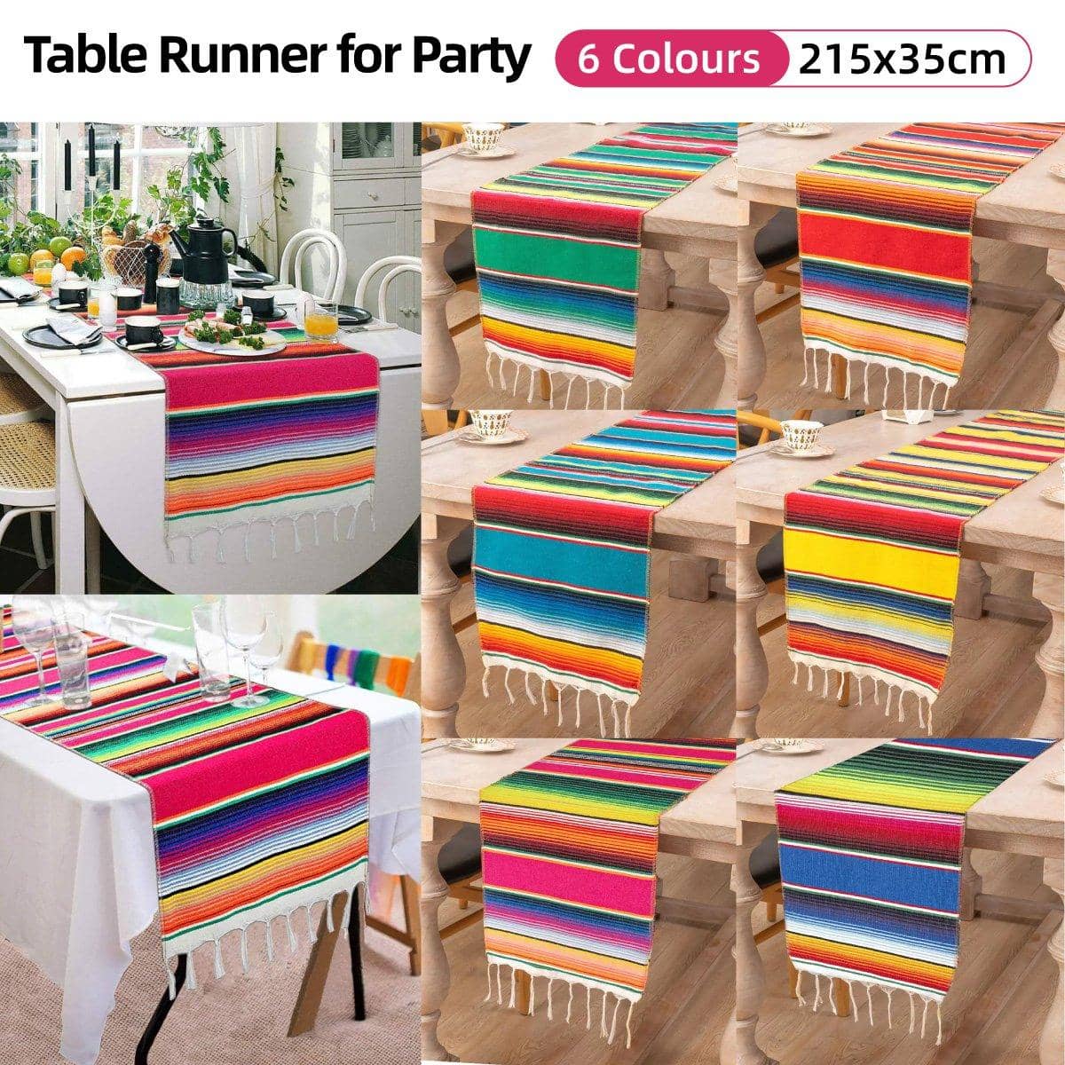 Woven Striped Table Runner with Tassels - Hot Pink - view 2