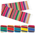 Woven Striped Table Runner with Tassels - Turquoise Blue - view 3