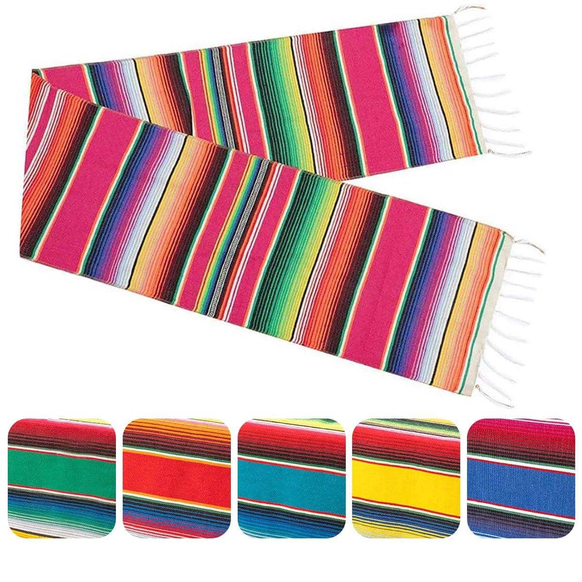 Woven Striped Table Runner with Tassels - Turquoise Blue - view 3