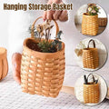 Woven Wooden Wall Hanging Basket with Leather Handle - Honey Brown