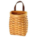Woven Wooden Wall Hanging Basket with Leather Handle - Honey Brown - view 2