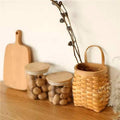 Woven Wooden Wall Hanging Basket with Leather Handle - Honey Brown - view 5